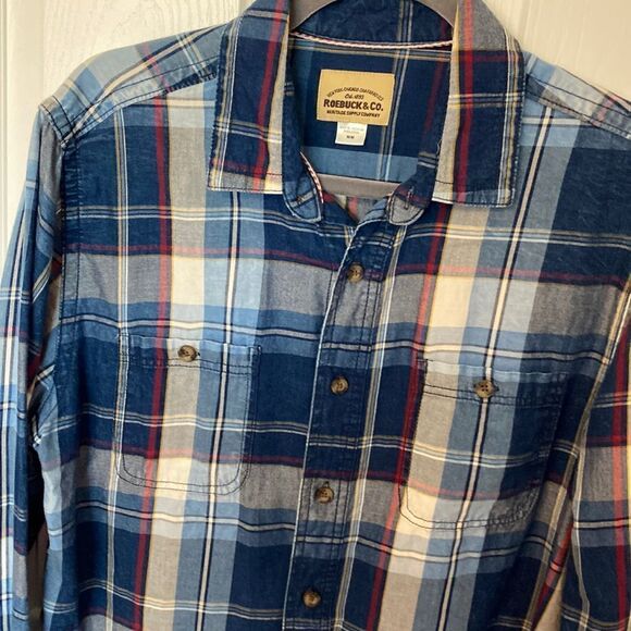 Roebuck & Co. - blue plaid button down shirt- size medium - Picture 3 of 10